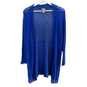 Chicos Travelers Womens Size 3 Open Front Cardigan Sweater Blue Rib Knit